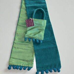 Two’s Company Pom Pom Scarf Velvet Satin 2 sided